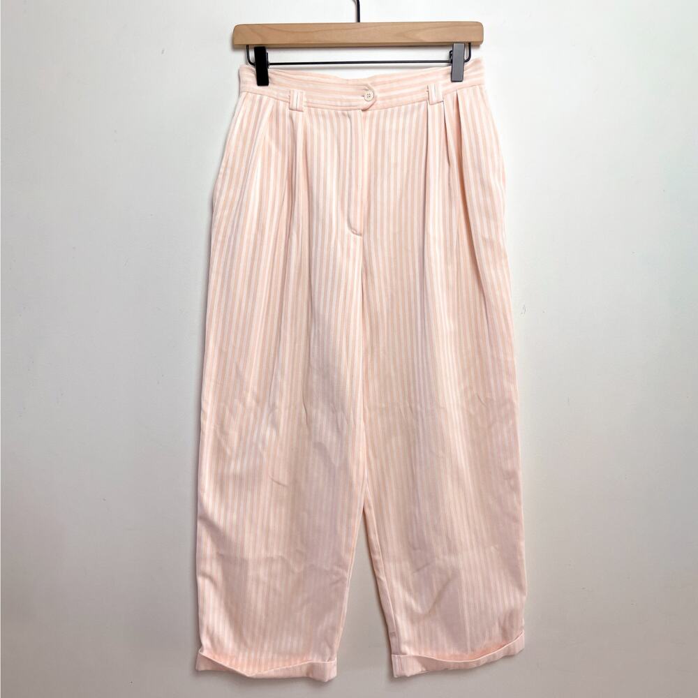 Vintage 80s 90s High Waist Trousers Pleated Pants Striped Preppy Coastal Grandma - Picture 1 of 8